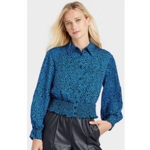 Who What Wear Blue Ditsy Floral Blouse